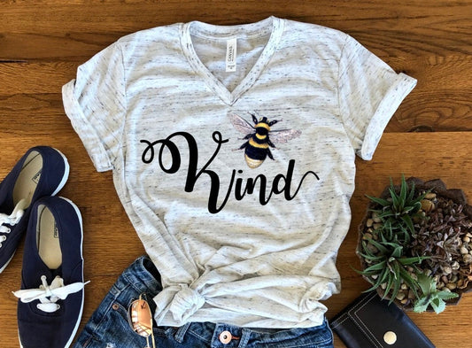 Bee Kind Be Kind Bumble Bee Positive Teacher Anti Bully Inspirational Unisex V Neck Graphic Tee T-Shirt