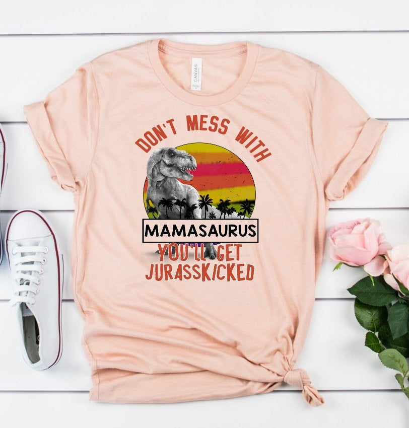 Don&#39;t Mess With Mamasaurus Jurassic Mama Mom Funny Dinosaur Tee Novelty T-Shirt