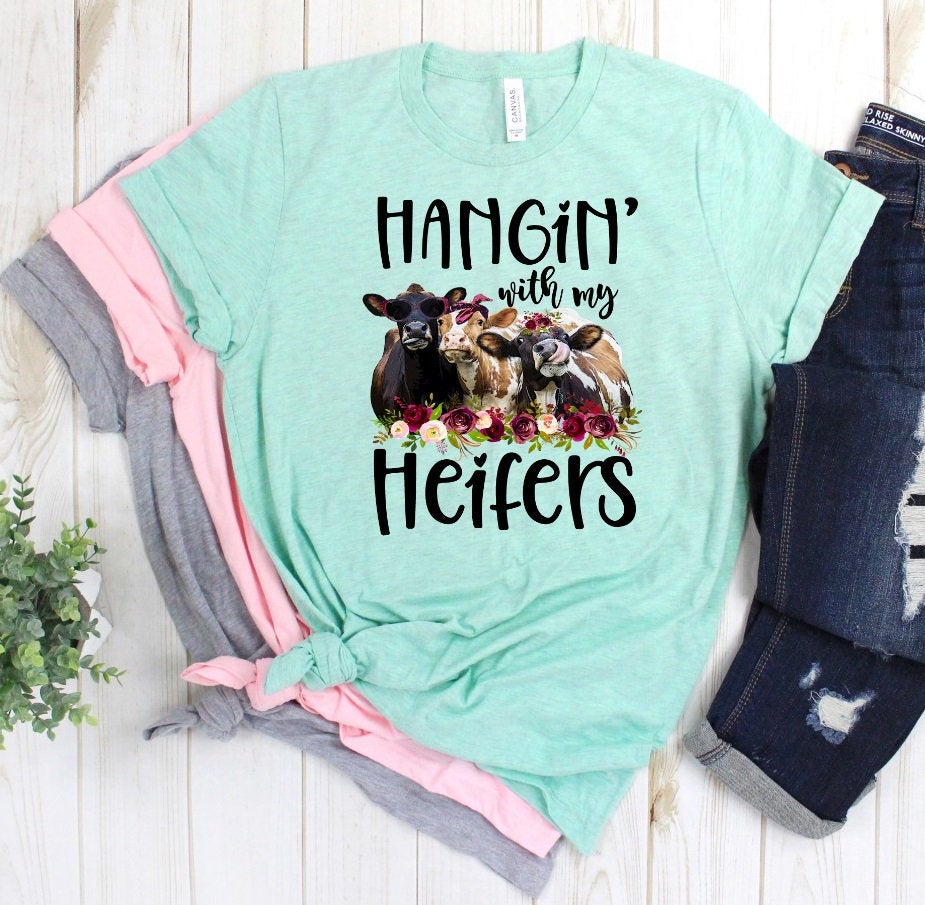 Hangin Hanging With My Heifers Funny Cow Farm Tee Novelty T-Shirt