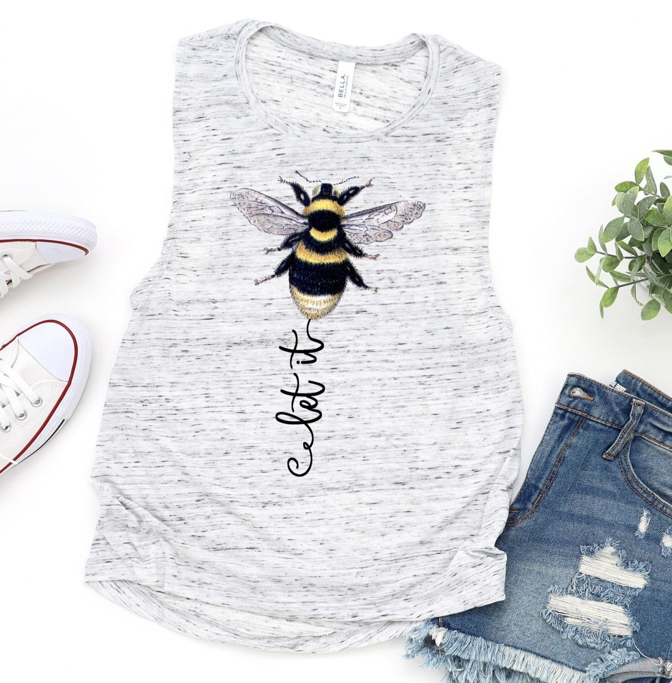 Let It Bee Be Honey Bumble Bee Positive Inspirational Novelty Women’s Flowy Scoop Muscle Tank Shirt