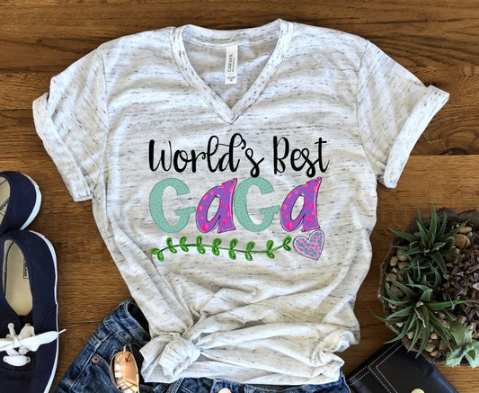 World&#39;s Best Gaga Grandma New Grandma Pregnancy Reveal Announcement Bella Unisex V Neck T-Shirt
