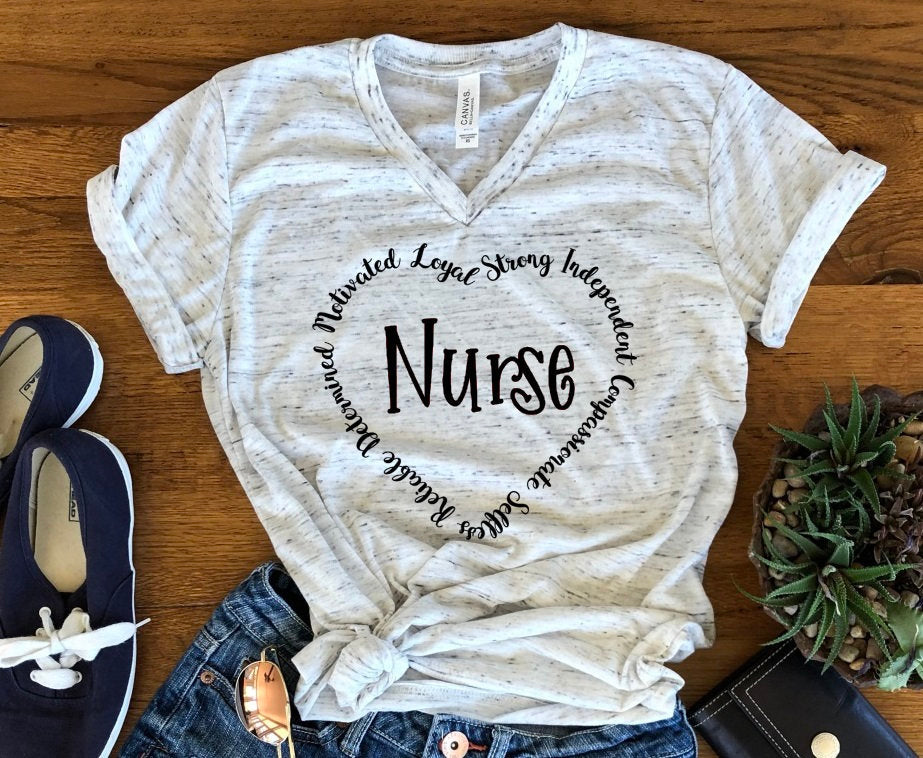 Nurse Heart RN Love Nursing Novelty Graphic Unisex V Neck Graphic Tee T-Shirt