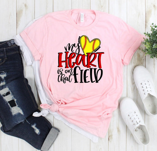 My Heart Is On That Field Softball Mom Novelty Unisex T-shirt Tee