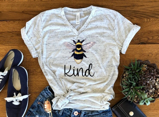 Bee Kind Be Kind Bumble Bee Positive Teacher Anti Bully Inspirational Unisex V Neck Graphic Tee T-Shirt