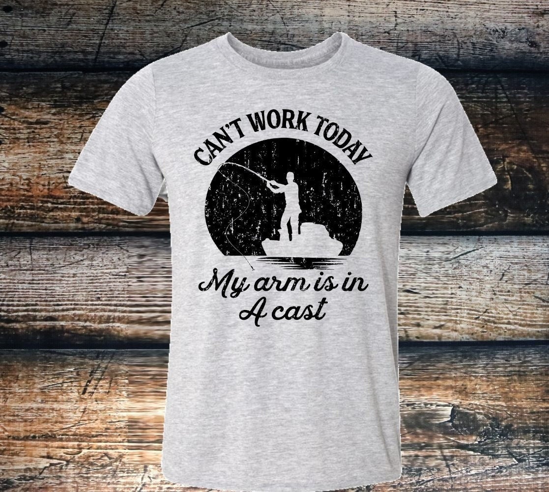 I Can't Work Today My Arm Is in A Cast, Fish Funny Fishing Father's Day Dad Shirt Novelty T-Shirt Tee adult 2x / Pink