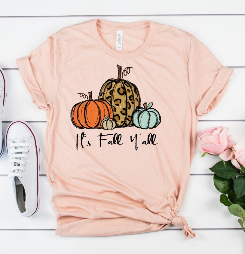 It&#39;s Fall Y&#39;all Leopard Pumpkin Autumn Pumpkin Patch Novelty T-Shirt