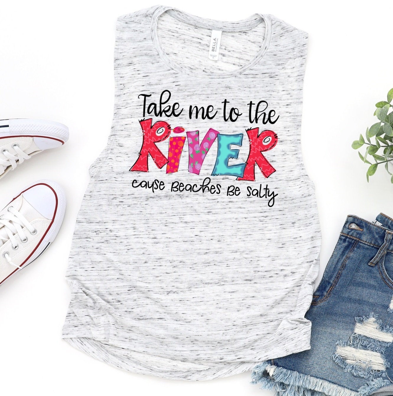 Take Me To River Beaches Be Salty Funny Novelty Women’s Flowy Scoop Muscle Tank Shirt