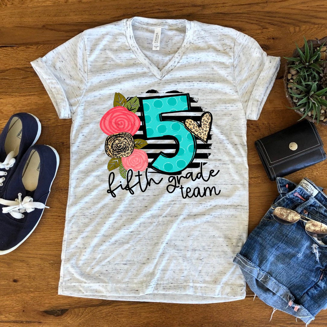 5th Grade Team Back To School Fifth Grade Teacher Novelty Graphic Unisex V Neck Graphic Tee T-Shirt