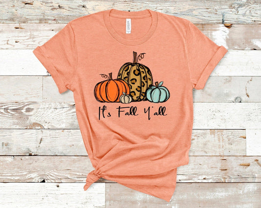 It&#39;s Fall Y&#39;all Leopard Pumpkin Fall Autumn Pumpkin Patch Novelty T-Shirt