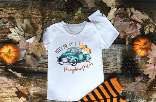 Meet Me At The Pumpkin Patch Fall Vintage Truck Apple Orchard Kids Toddler Baby Shirt