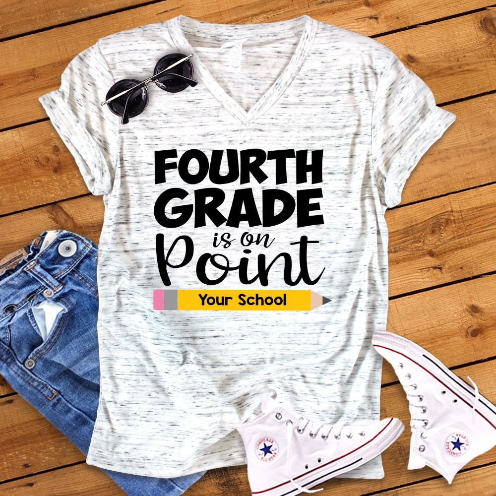 4th Grade On Point Back To School Fourth Grade Teacher Novelty Graphic Unisex V Neck Graphic Tee T-Shirt