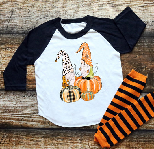 Gnomes At The Pumpkin Patch Fall Apple Orchard Funny Halloween t-shirt Raglan shirt