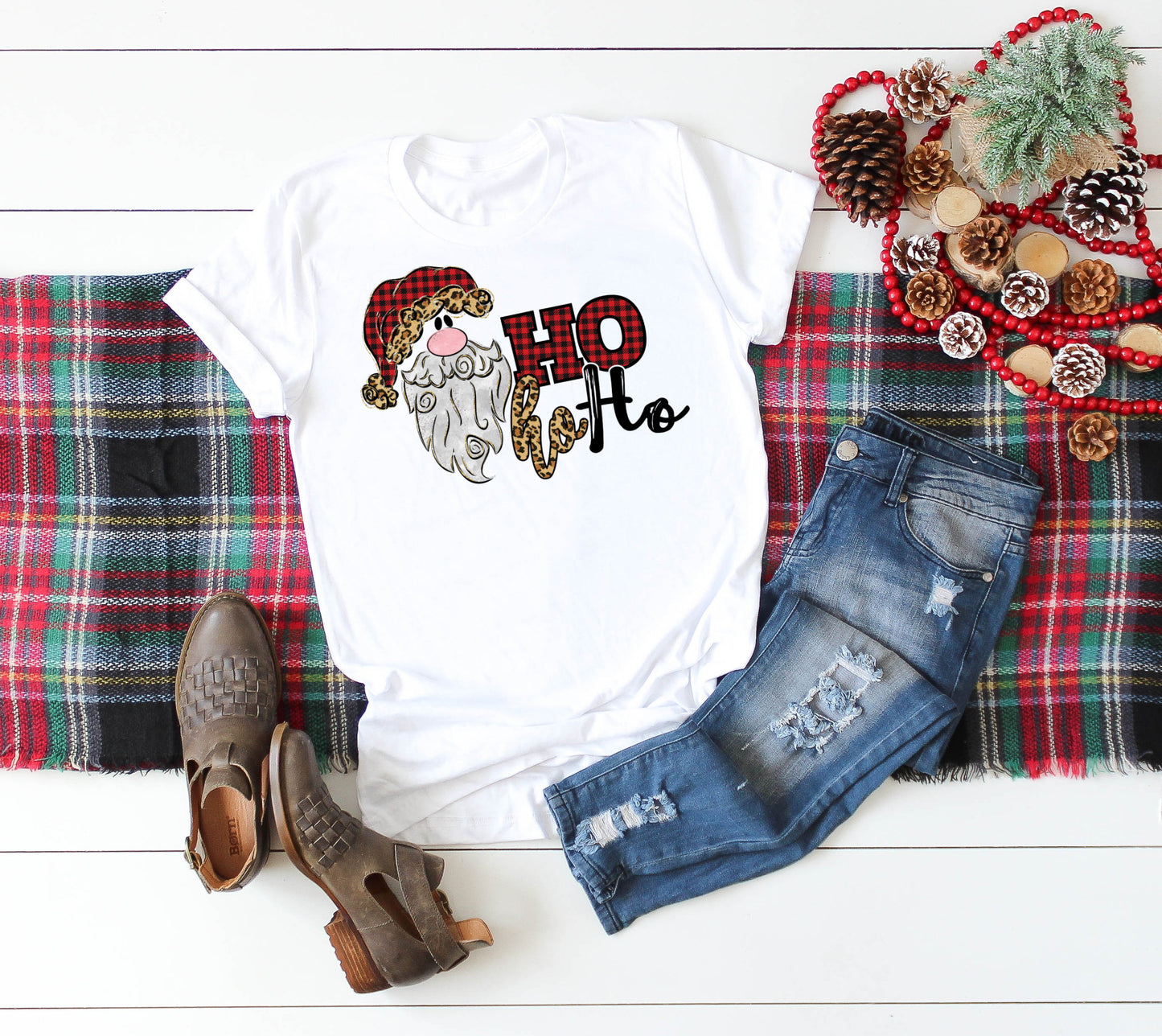 Santa Claus Leopard Print Buffalo Plaid t-shirt shirt Novelty Graphic Tee t-shirt Shirt