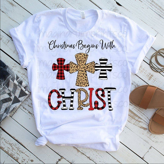 Christmas Begins With Christ Christmas Tree Cross t-shirt shirt Novelty Graphic Tee t-shirt Shirt