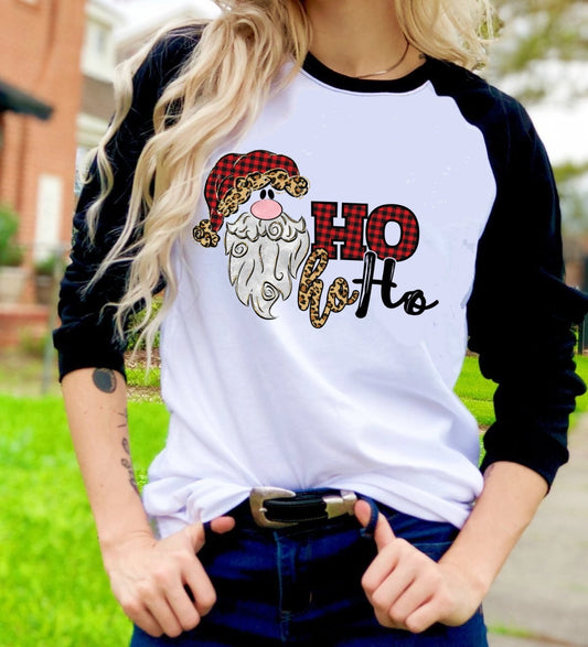 Santa Claus Buffalo Plaid Leopard Print t-shirt Raglan shirt Novelty Graphic Tee T-Shirt Raglan