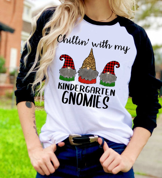 Chilling With My Kindergarten Gnomies Gnomes Funny Teacher Christmas  t-shirt Raglan shirt Novelty Tee T-Shirt Raglan