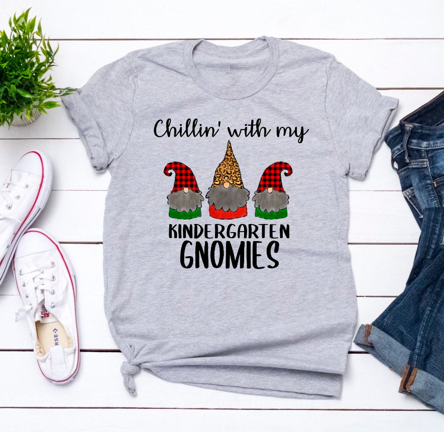 Chilling With My Kindergarten Gnomies Gnomes Funny Teacher Christmas t-shirt Christmas Novelty T-Shirt