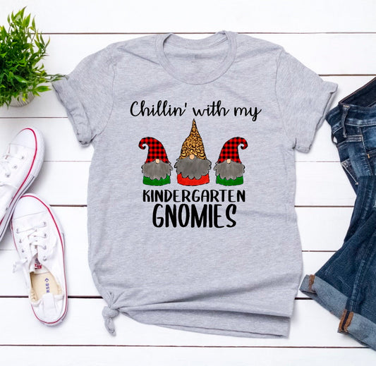 Chilling With My Kindergarten Gnomies Gnomes Funny Teacher Christmas t-shirt Christmas Novelty T-Shirt