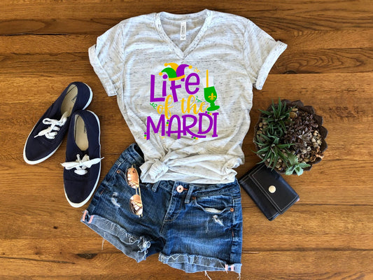 Life Of The Mardi Fun Mardi Gras Unisex V Neck Graphic Tee T-Shirt