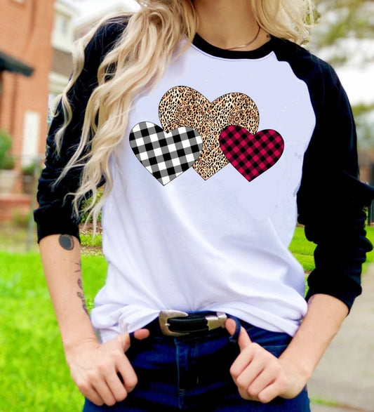 Valentines Leopard Plaid Hearts Valentine&#39;s Day Tee Raglan shirt