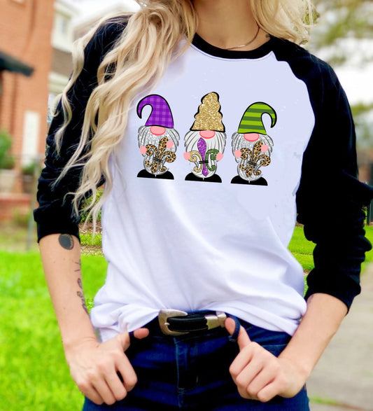 Gnomes Mardi Gras Gnome Fleur De Lis, Fat Tuesday, Louisiana Unisex Tee Raglan shirt