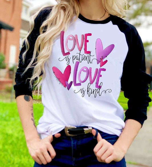 Love Is Patient Love Is Kind Corinthians Hearts Tee Raglan shirt