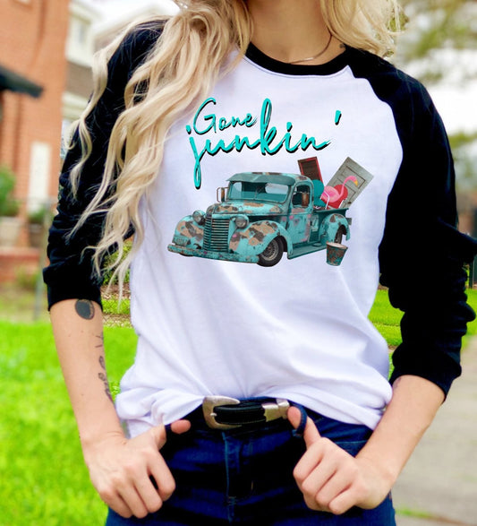 Gone Junkin, Old Vintage Truck Picker Picking Junking Life Novelty Graphic Tee T-Shirt Raglan Shirt