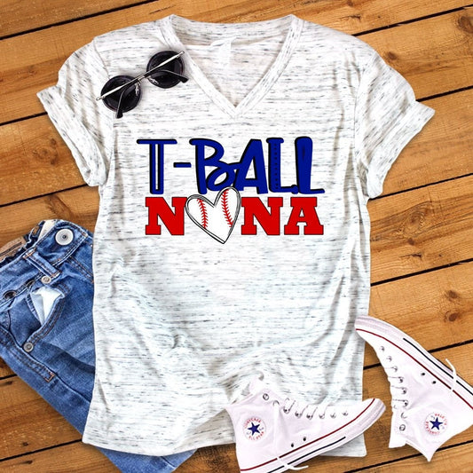 T-Ball Nana Grandma Baseball Mom Unisex V Neck Graphic Tee T-Shirt
