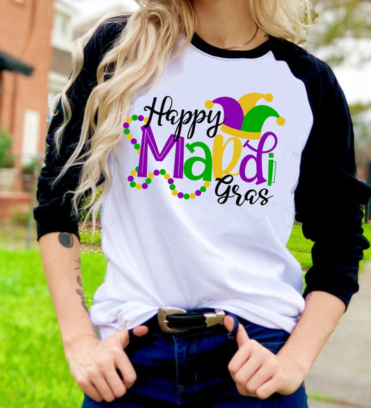 Happy Mardi Gras Beads Fun Unisex Tee Raglan shirt
