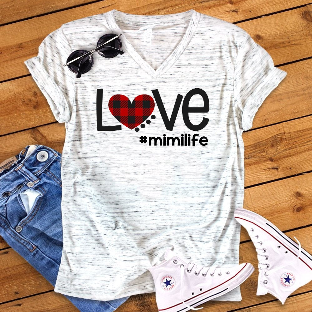 Mimi Life Grandma New Grandma Pregnancy Reveal Buffalo Plaid Heart Bella Unisex V Neck T-Shirt