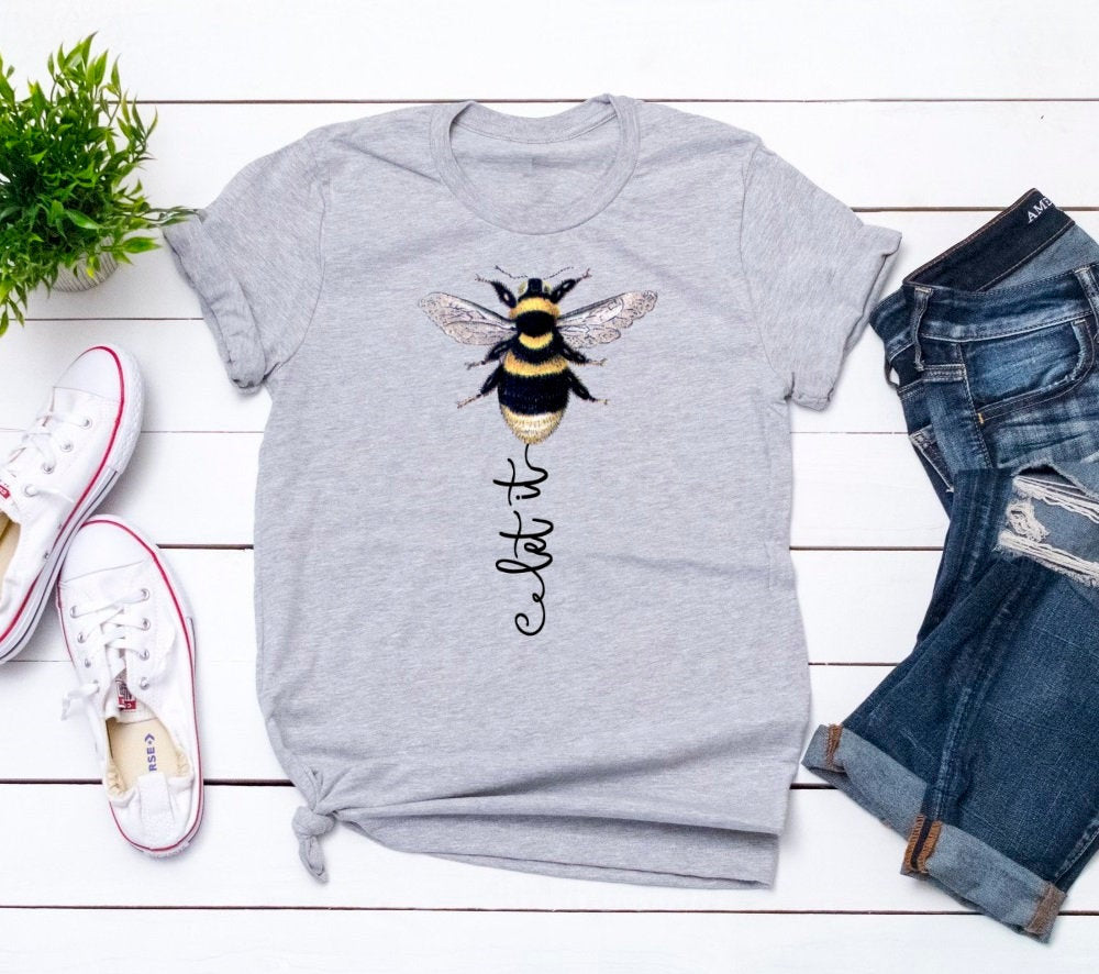 Let It Bee Bumble Bee Positive Message Inspirational Anti Bully Grey Teacher Novelty T-Shirt