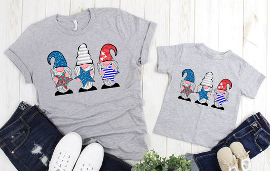 Patriotic Gnomes 4th July America Americana American Pride Adult Kids Toddler Baby Shirt