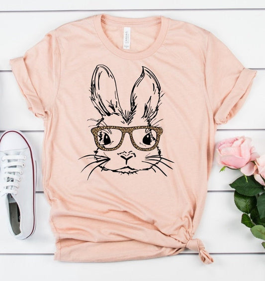 Bunny Rabbit With Leopard Print Glasses Unisex Shirt Tee