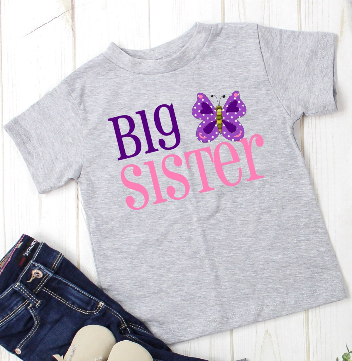 Big Sister Butterfly New Big Sister Adult Kids Toddler Baby Shirt