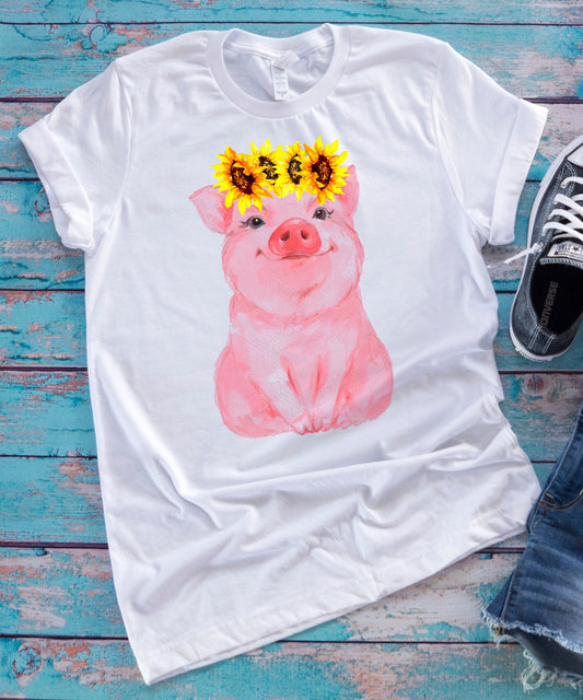 Sunflower Pig Farmer Farm Girl Farming Humor Kids Youth T Shirt