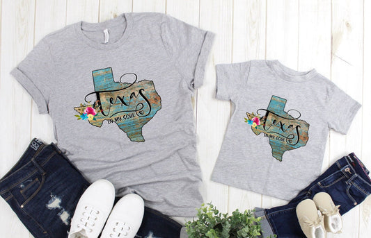 Texas In My Soul Floral Watercolor Adult Kids Toddler Baby Shirt