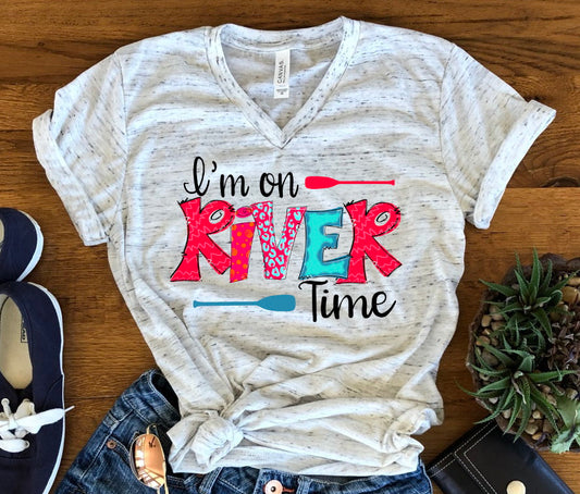 I&#39;m On River Time Paddles Funny River Life Novelty Bella Unisex V Neck T-Shirt