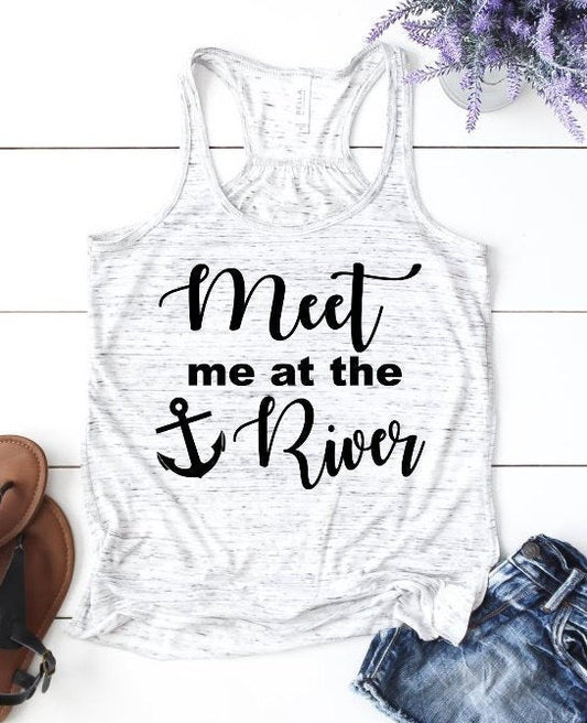 Meet Me At The River Womans Racerback Tank Top Graphic Novelty Tee