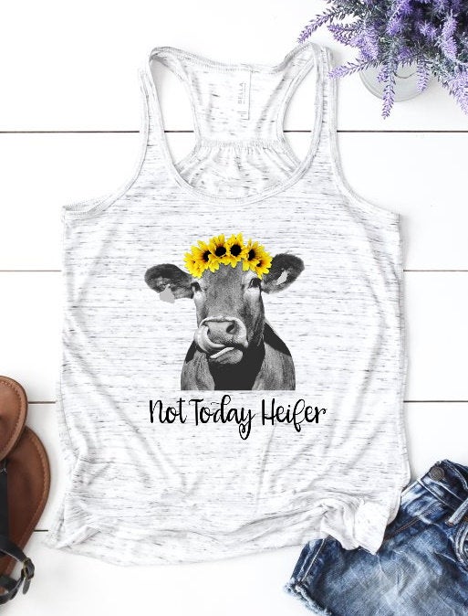 Not Today Heifer Crazy Heifer Funny Sunflower Cow Farm Girl Bella Tank Top T-Shirt