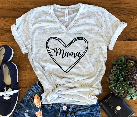 Mama Mom Heart Mother New Mom Mother&#39;s Day Bella Unisex V Neck T-Shirt