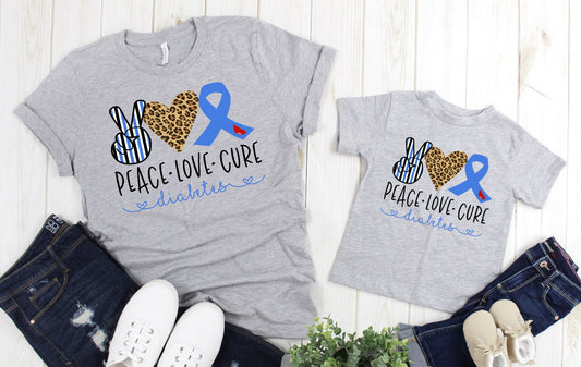 Peace Love Cure Type One Diabetes Awareness Adult Kids Toddler Baby Shirt