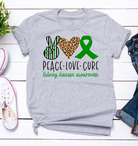 Peace Love Cure Kidney Disease Awareness Bella Canvas Unisex Awareness T-Shirt