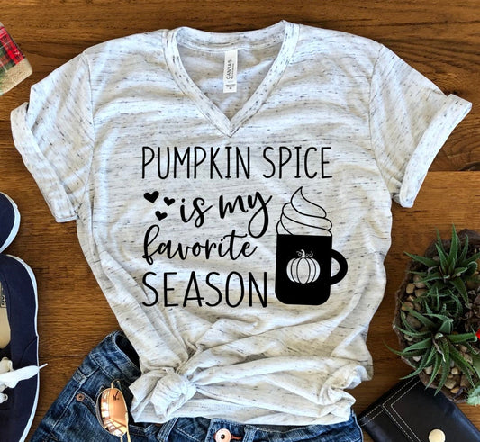 Pumpkin Spice Is My Favorite Season Fall Autumn Bella Unisex V Neck T-Shirt