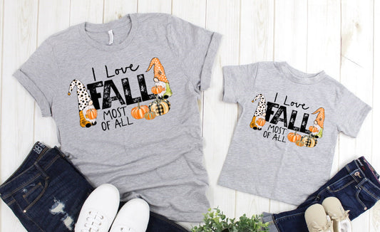 I Love Fall Most Of All Gnomes Autumn Hay Ride Orchard Adult Kids Toddler Baby Shirt