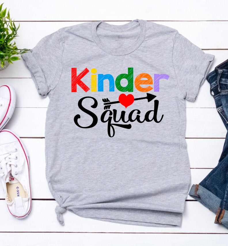 Kinder Squad Team Back To School Kindergarten Squad Teacher Novelty T-Shirt