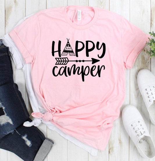 Happy Camper Camping RV Camp Arrow Novelty T-Shirt