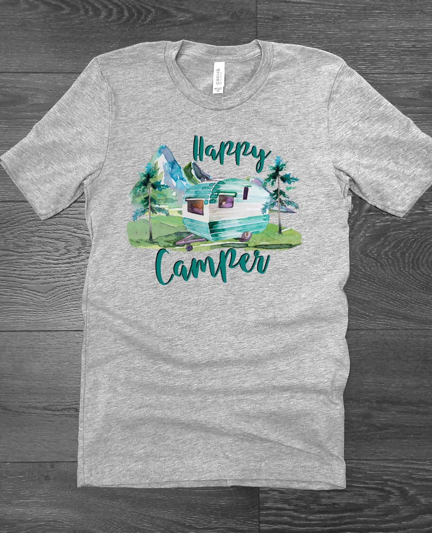 Happy Camper Camping RV Watercolor Unisex Sport Grey Graphic Tee T-Shirt