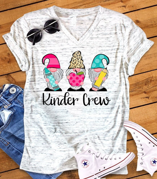 Gnomes Back To School Teacher Kinder Crew Kindergarten Unisex V Neck Graphic Tee T-Shirt