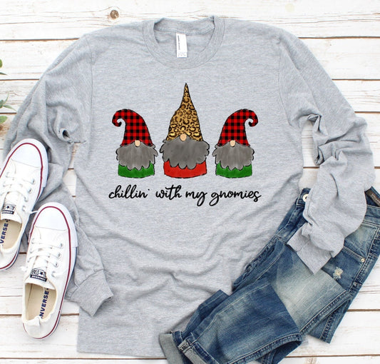 Chillin With My Gnomies Funny Chilling Gnomes Christmas Adult Kids Toddler Long Sleeve Shirt