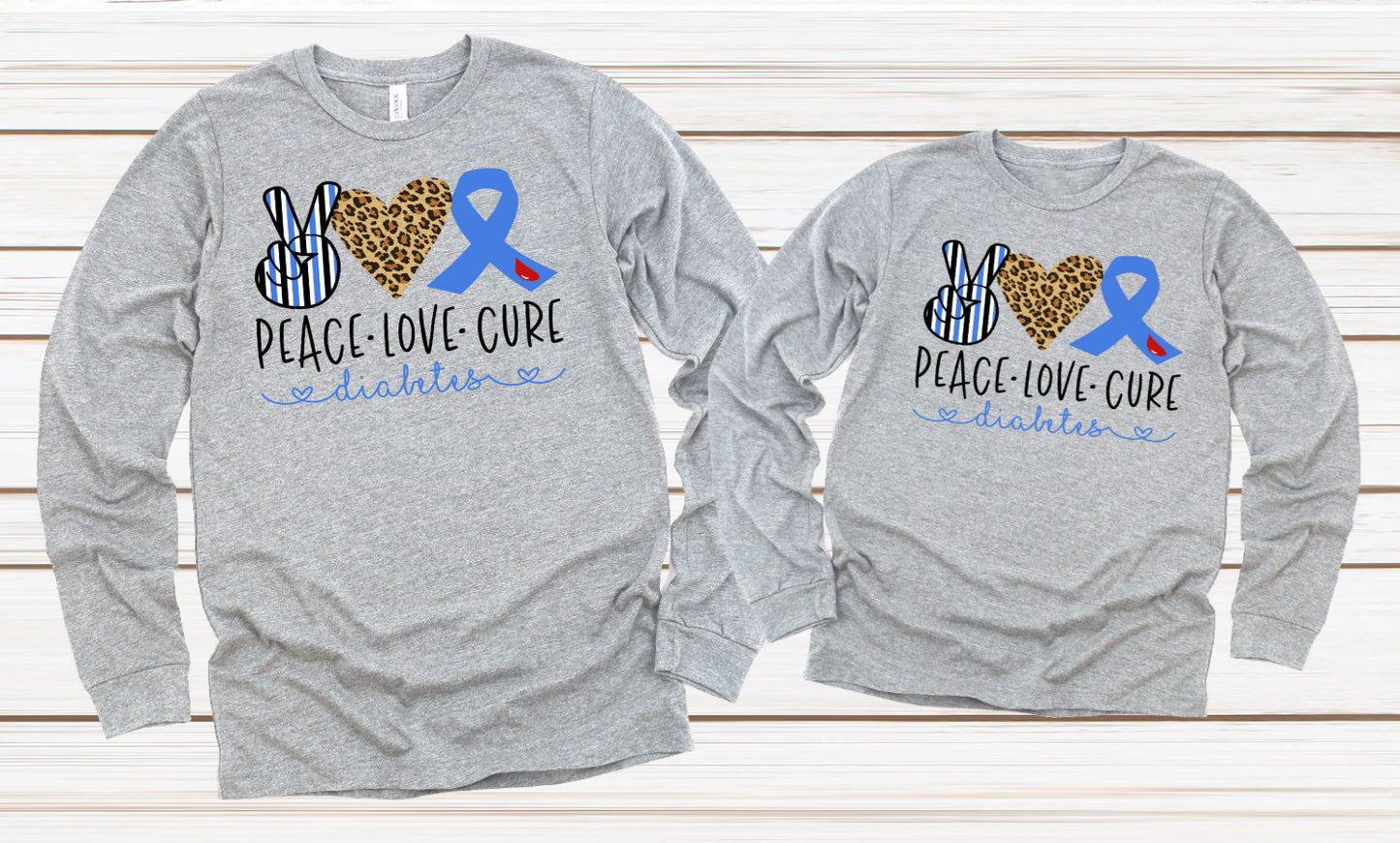Peace Love Cure Type One Diabetes Awareness Adult Kids Toddler Long Sleeve Shirt